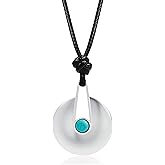 Zikichiky Boho Long Necklace for Women-Turquoise Large Disc Leather Pendant Necklace,Western Vintage Sweater Silver Jewelry Gift