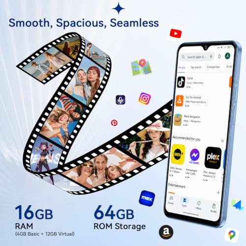 Blackview Wave 7C Mobile Phone for Android 16, 16GB + 64GB, Black | 6.56" Screen Smartphone Cheap, Battery 5000mAh Phone, Camera 32MP+13MP, 4G Dual SIM, 3 Slot, Face ID, IP54, 0.3cm Jack