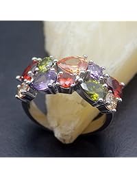 Anillo de plata con piedra preciosa de ángel de morganita granate amatista peridoto para mujer, niña 6 7 8 9 10