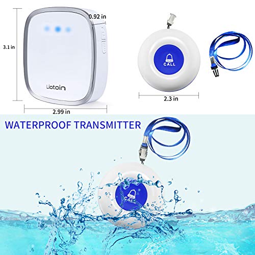 LIOTOIN Wireless Caregiver Pager Nurse Alert Call Button System Pager for Home Patients Elderly School with 2 IP55 Waterproof Receiver +2 Emergency Transmitters (600+ft Operating Range) - Thumbnail 5