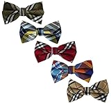 Ravenhill Premium Mens Pre-tied Assorted Pattern Adjustable Neck Tie Bowties 5-pack Mixed Color (Plaid Deux)