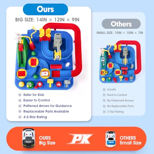 hahaland Track Cars Games Kids 3 4 5 Years Old Race Track Toy Set with Helicopter and 3 Car Educational Toys for Kids Gift