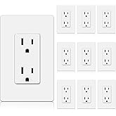 BESTTEN 10 Pack Decorator Receptacle Outlet with Screwless Wall Plate, 15 Amp Standard Electrical Wall Outlet, 15A/125V/1875W