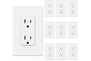 BESTTEN 15 Amp Decorator Receptacle Outlet with Screwless Wall Plate, Standard Electrical Wall Outlet, 15A/125V/1875W, for Re