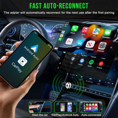 Carplay Inalambrico Android Auto Adaptador2 en 1, Alternar entre 2-Móvil | 2026 Nuevo Mini Plug & Play, Conexión Automática Rápida y Estable USB C/A para Coches con CarPlay con Cable