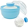 Storage Body Powder Container, Large 3.5" Fluffy Body After-Bath Powder Case, Baby Care Face/Body Villus Powder Puff Box, Makeup Cosmetic Talcum Powder Container with Hand Holder (Blue)