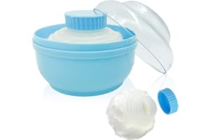 AURASIN Storage Body Powder Container, Large 3.5" Fluffy Body After-Bath Powder Case, Baby Care Face/Body Villus Powder Puff Box, Makeup Cosmetic Talcum Powder Container with Hand Holder (Blue)