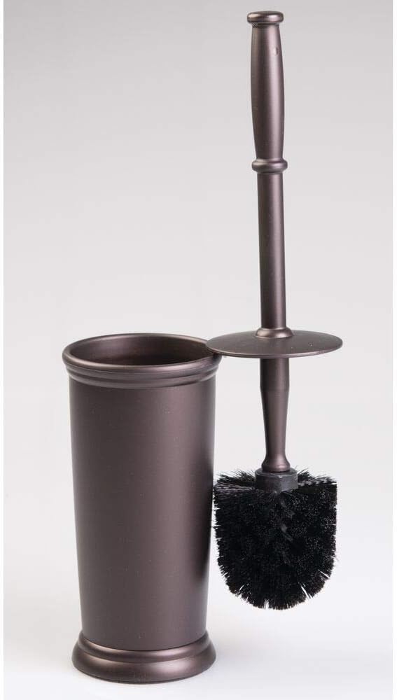 mDesign Compact Freestanding Plastic Toilet Bowl Brush and Holder for Bathroom Storage and Organization - Space Saving, Sturdy, Deep Cleaning, Covered Brush - Bronze: Home & Kitchen
