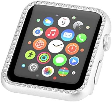 Aluminum Metal Apple Watch Case with Crystal Diamonds Plate Protective Cover Ultra Thin Bumper for iWatch Series 1/ 2/ 3（Best 3D Bling Gift for Your iWatch) (Silver, 38mm)