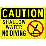 Swimming Pool Sign Shallow Water No Diving, 10x7 Rust Free .40 Aluminum, UV Printed, Easy to Mount Weather Resistant Long Lasting Ink Made in USA by SIGO SIGNS