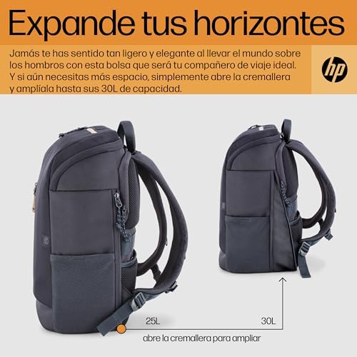Travel Mochila para Portatiles de hasta 15,6" (Capacidad 25L, Ampliable hasta 30 L, Impermeable, Ergonómica, Bolsillo con Bloqueo RFID, Cremalleras con Cierre) Color Azul Oscuro