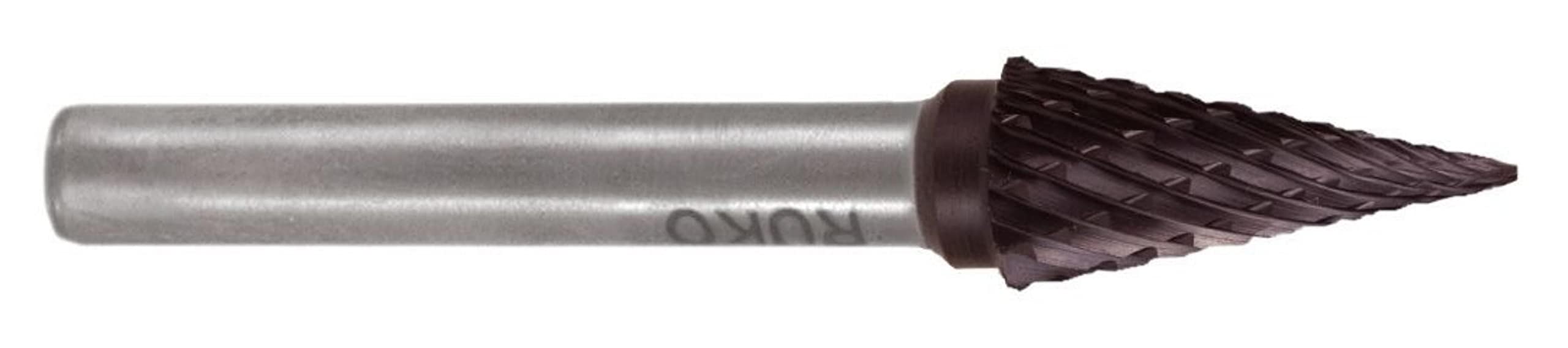 RUKO Tungsten Carbide Rotary Burr with Cross Teething, M Cone (SKM) Shape, TiCN Finish, 10.0 mm Diameter, 60 mm Length, R116037TC