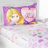 N2 4 Piece Kids Cute Girls Disney Rapunzels Sheet Set Full Sized, Childrens Tangled Bedding Purple White Pink Hearts Magical Pattern Besties Rule, Polyester