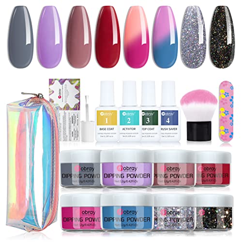 Mobray Dip Powder Nail Kit Starter, 6 Colors Purple Red Grey Glitter