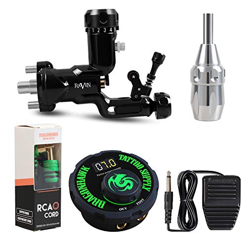 Raven Rotary Tattoo Machine Dragonhawk Power Supply with Steel Tattoo
