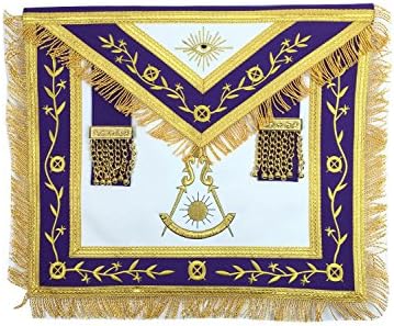 Masonic Blue Lodge Past Master Apron Gold Machine Embroidery Purple Apron