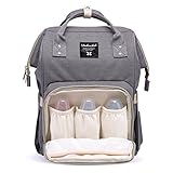 Wide Open Large Baby Diaper Backpack - Travel Bag, Nappy Tote Bag with Stroller Hooks & Insulated Pocket For Mom & Dad, Grey
