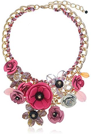 Women's Rose Necklaces Pendants Transparent Big Resin Crystal Flower Choker Statement Necklace
