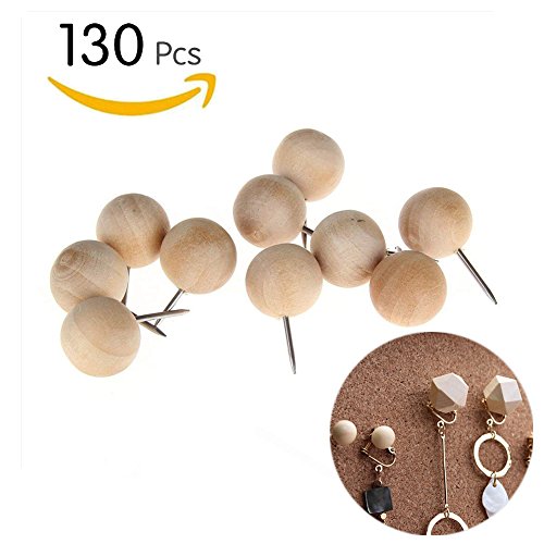 Joyous Journey Decorative Wood Push Pins, Natural Wood Head with Steel Needle Point Thumb Tacks for Documents, Photos, Maps, and Bulletin Boards (Round)