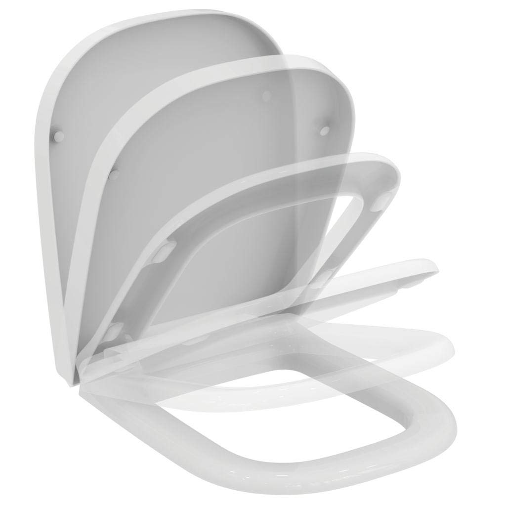 Ideal Standard – Softmood Toilet seat and Cover, Wrapover Design, D-Shape, Soft-Close seat, UV-Resistant and Easy to Install, Scratch-Resistant duroplast, White Glossy