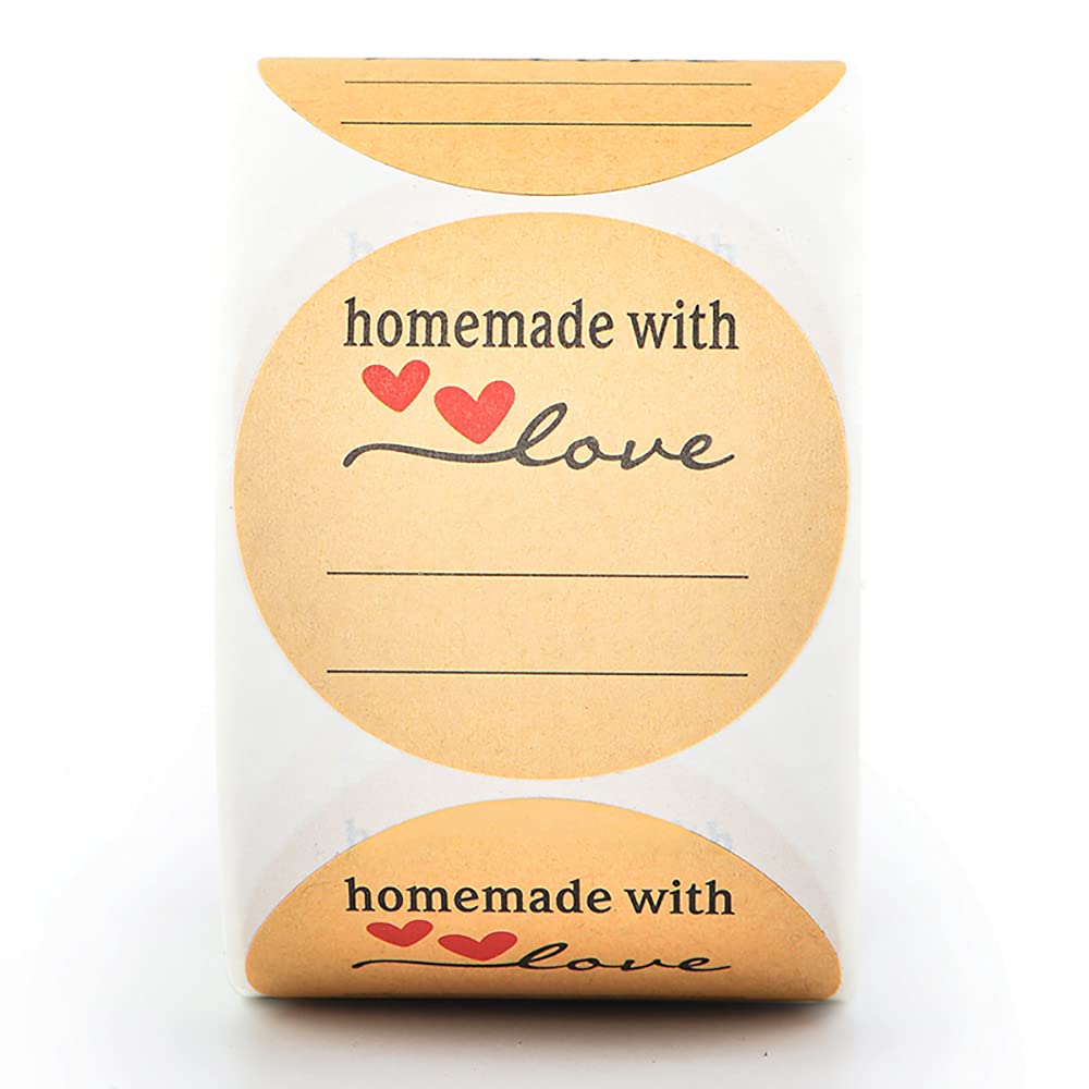 Photo 1 of 2 Inch Natural Brown Kraft Stickers (500 Per Roll), Homemade with Love Sticker with Lines for Writing (Permanent Adhesive) for Store Owners, Crafts, Organizing, Jar and Canning Labels
