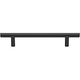 GlideRite 5-1/16 Inch 128mm Center to Center Solid Cabinet Bar Pull Long Handle, Matte Black, 5002-128