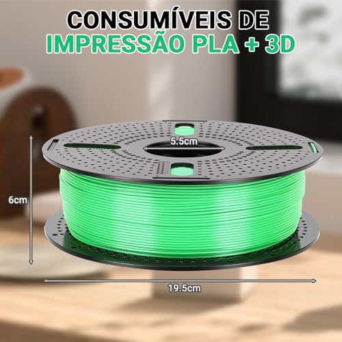 Filamento PLA (Verde), Filamento Pla, Filamento Impressora 3D 1Kg, 1.75mm Efeito Seda Impressora 3D, Temperatura de Impressão 195-230°C