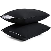 Cotton Pillow Protectors/Cases Queen Size with Zipper 2 Pack Black Color,Cooling & Breathable Bed Pillow Protectors Set of 2 Pillow Cases Cover (Queen Size 20" x 30")