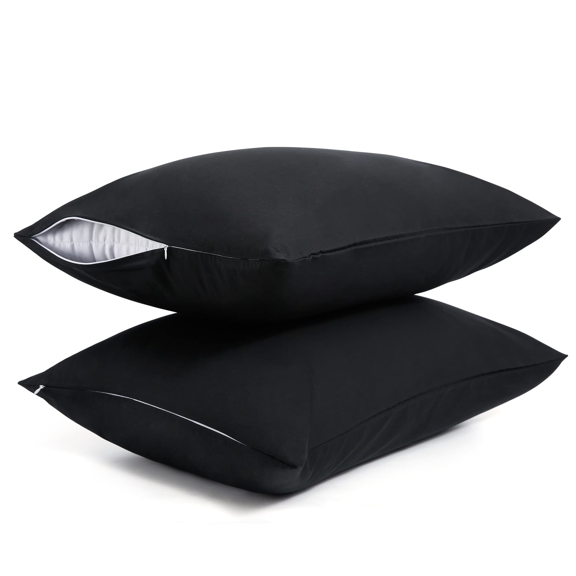 Photo 1 of Best Season Cotton Pillow Protectors/Cases Standard Size with Zipper 2 Pack Black Color,Cooling & Breathable Bed Pillow Protectors Set of 2 Pillow Cases Cover Standard 20"" x 26""
