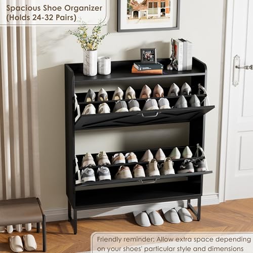 Nicetree Shoe Cabinet with 2 Flip Drawers, Narrow Shoe Storage Cabinet with Metal Legs, Freestanding Slim Shoe Organizer Cabinet for Entryway, Hallway, Foyer, Blue