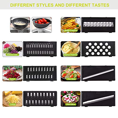 VAESIDA Vegetable Slicer Cutter - 11 in 1 Multi Blade Adjustable Mandoline Slicer Cheese Vegetables Julienne Slicer with Drain Basket - Best Veggie Cheese Shredder Grater Set with Fruit Peeler