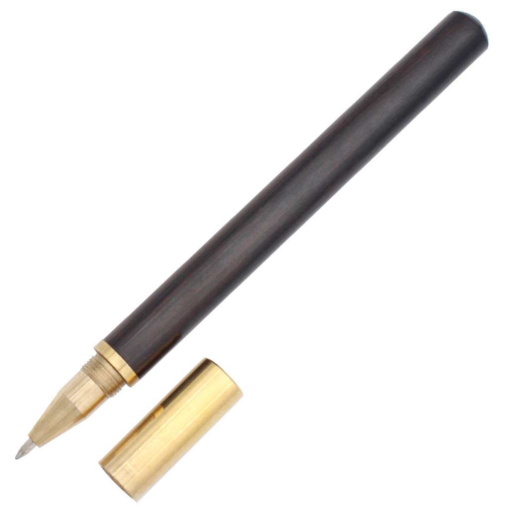 Gullor Handcrafted Brass Wood Rollerball Pen, Signature Liguid Ink Roller Pen for Office Business Gift Pen, Black Wood