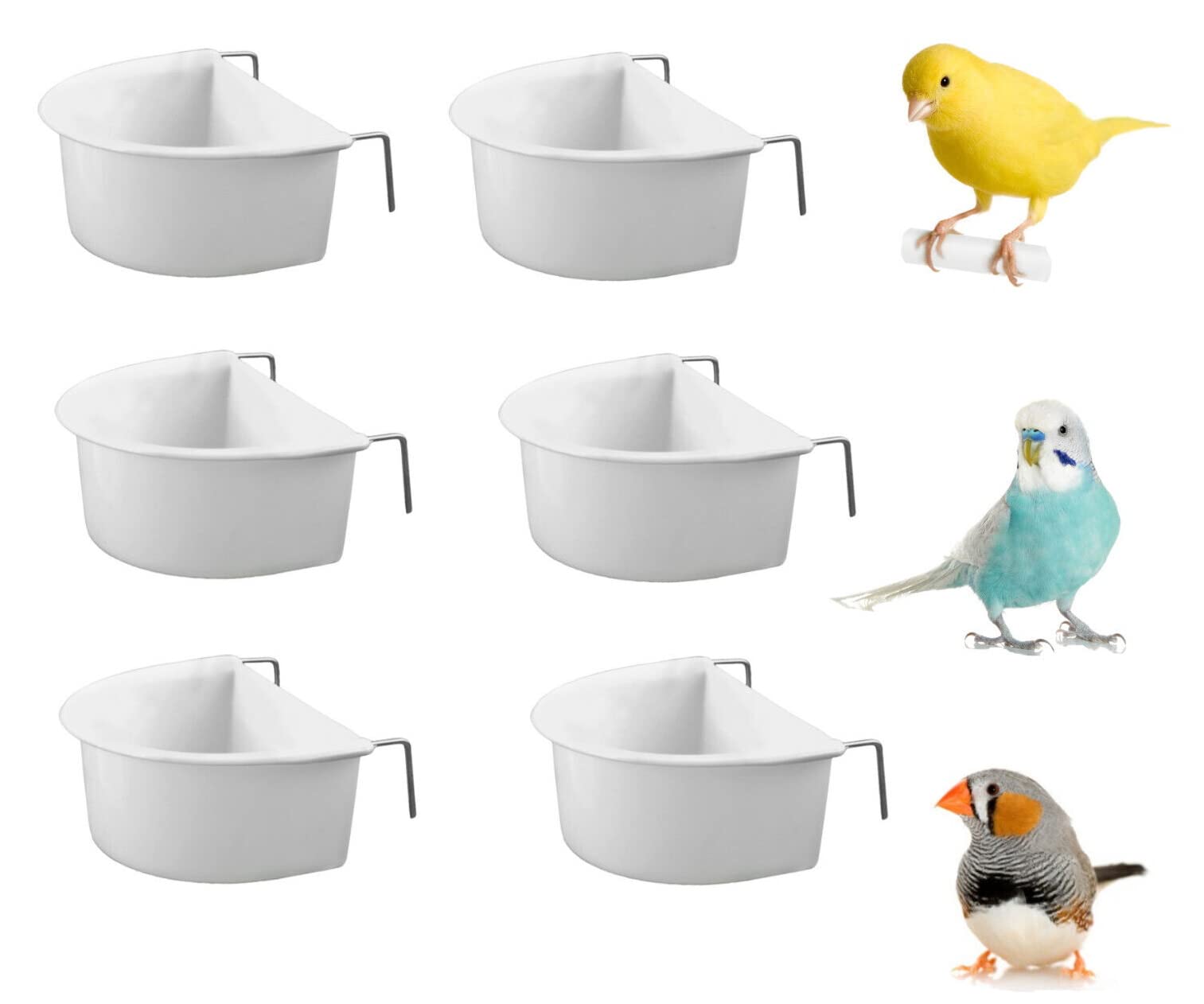 *NEW* 6 PACK WUNDAPETS 6.5 CM D-SHAPE PLASTIC BIRD BUDGIE CAGE HANG ON FEEDER COOP CUP