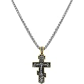WishOne Orthodox Cross Necklace for Men Women: Retro Jesus Crucifix Byzantine Cross Pendant Necklace Stainless Steel Necklace Christian Jewelry Gift, Chain Length 23.6"