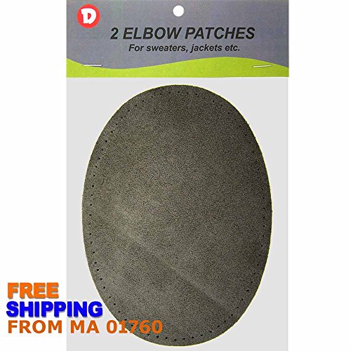 Two Large Sew-On Natural Suede Elbow Patches 4.75 in x 6.5 in - Charcoal