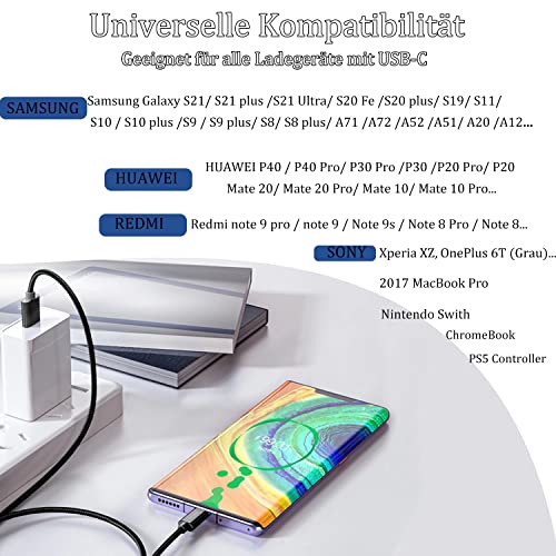 Aenkall USB C Kabel Schnellladekabel 2M, Lange USB C Ladekabel [2 Stück], Nylon Typ C Ladekabel, Usb Typ C Kabel Kompatibel für Samsung Galaxy/S21/ S20/ S10/ S9/ S8+ /S10/A71/A52, Huawei P40/ P30/ P20