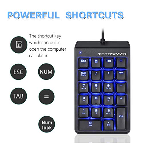 MOTOSPEED Mechanical Numeric Keypad Red Switch Wired 22 Keys Mini Numpad Portable Keypad Backlight Gaming Keypad Extended Layout for Cashier