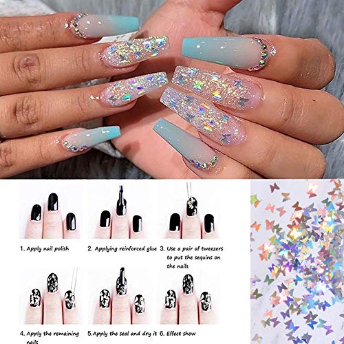 3d butterfly nail glitter lentejuelas laser butterfly nail art