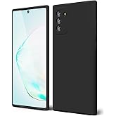 oakxco Designed for Samsung Galaxy Note 10 Phone Case Liquid Silicone Grip, Cute Thin Slim Soft Rubber TPU Plain Smooth Gel Cover for Women Girl Aesthetic, Matte Solid Protective & Shockproof, Black