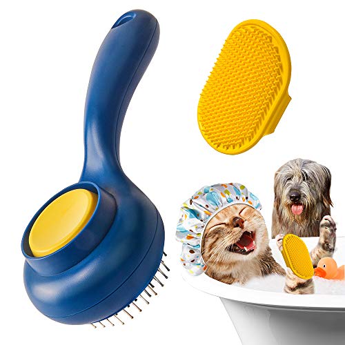 Dog Brush, Self Cleaning Slicker Brush 2 Pack Dog and Cat Grooming Brush for Shedding, Pet Grooming Tool Removes Undercoat Shedding Mats Tangled Hair Dander Dirt Massage Pet Supplies
