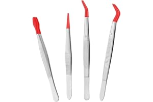 4Pcs Rubber Tipped Tweezers, Rubber Straight Tip Tweezers Rubber Flat Tip Tweezer Long Bent for Crafts Stamps Beads Jewelry T