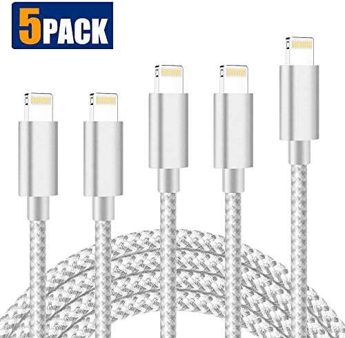 JR TECHNIK Lightning Cable, MFi Certified iPhone 5 Pack [3/3/6/6/10FT] Extra Long Nylon Braided USB Charging & Syncing Cord Compatible with iPhone XS MAX XR X 8 8 Plus 7 7 Plus 6 6s Plus iPad and More