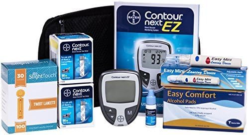 Contour Next Diabetes Testing Kit - Contour Next Ez Meter, 100 Bayer Contour Next Test Strips, 100 30g Lancets, 1 Lancing Device, 100 Alcohol Prep Pads and Control Solution... by Slight Touch