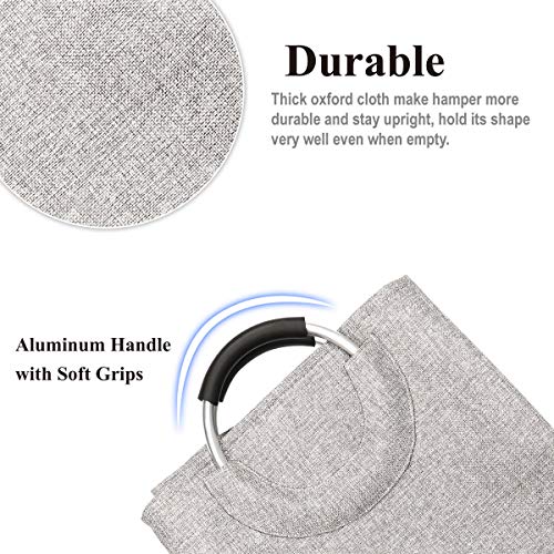 Laundry Hamper Bag Large Closet Collapsible Laundry Basket with Durable Handles, Space Saving Storage Container Organizer Removable Dirty Clothes Toys Storage Bag 15 x 15 x 26 Inches (Gray)