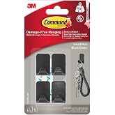 Command Small Metallic Hook, Black, 4 Hooks, 5 Adhesive Strips | Ideal for Hanging Keys, Party Decorations and Other Light Items, Organize Damage-Free, Easy Clean Removal, Holds up to 225g