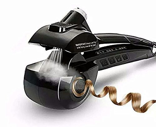 Automatic Hair Steam Curler Professional Ceramic Curling Iron Wand Salon Auto Rotating Styling Steamer Spray Curl Spiral Machine Tool with LED Digital Display (Black)