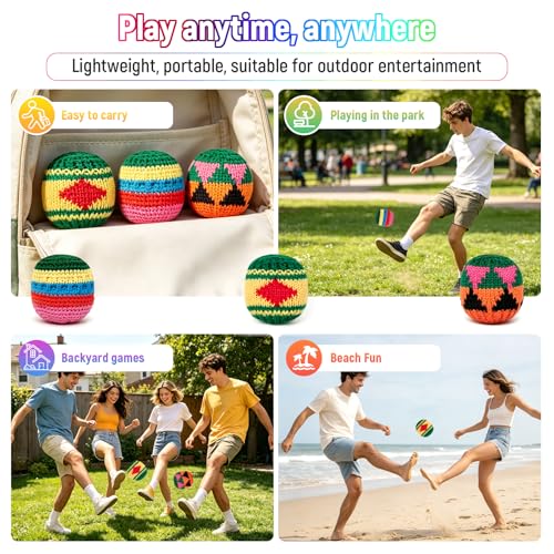 Hand-Made Knitted Footbag Colorful Crochet Kickballs Soft Hand Knitted Juggling Bags Suitable Outdoor and Indoor Party and Coordination Training, Suitable AduIts & ovet 14 Years oId Teens Use