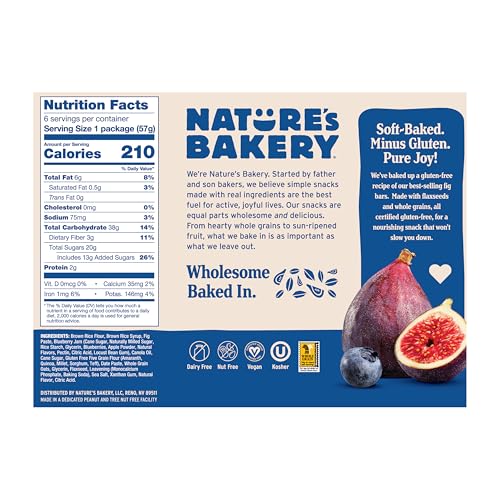 NATURE’S BAKERY GLUTEN FREE FIG BARS, BLUEBERRY, REAL FRUIT, VEGAN, NON-GMO, SNACK BAR, 1 BOX WITH 6 TWIN PACKS (6 TWIN PACKS)