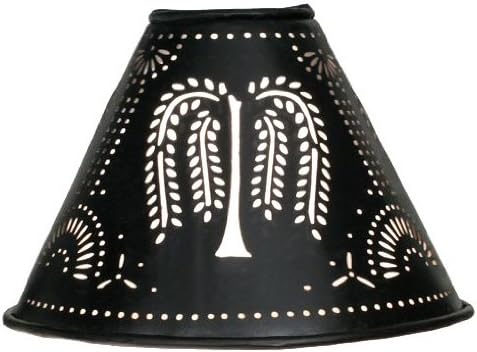Primitive Willow Tree Lamp Shade - Tin - Black Satin Finish - 2" x 6" x 4" - Clips on Bulb