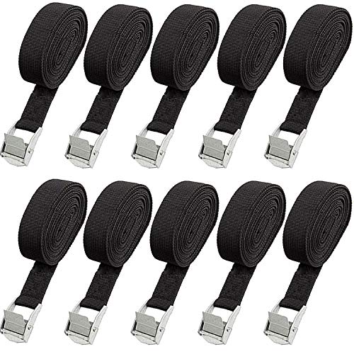 10 Pack Lashing Straps 16 Ft x 1 Inch, Black Heavy Duty Cam Buckle